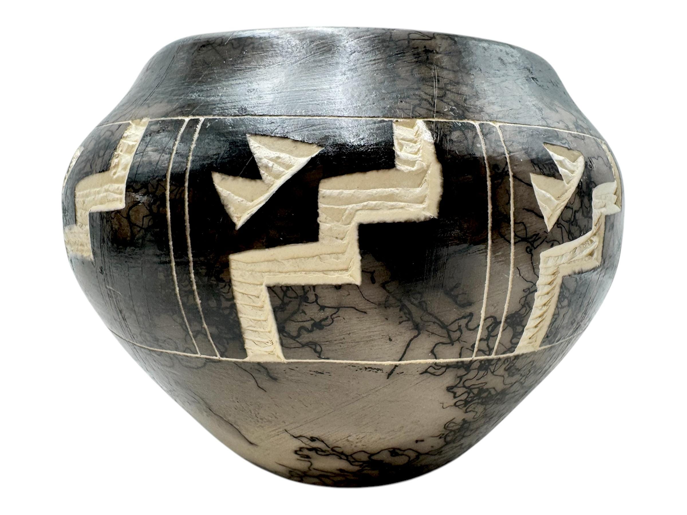 Native American Pottery Horse Hair Navajo Indian Vase Home Decor Handmade Southwest Santa Fe Decor Vail