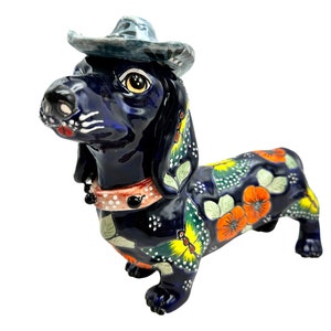 Talavera Wiener Dog Dachshund Salchicha Mexican Pottery Folk Art Handmade Hand Painted Home Decor Ceramic Colorful Garden Gifts 12.5”