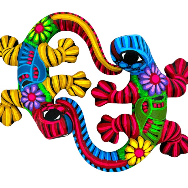Art mural salamandre Talavera (2) Sculpture Art folklorique de Guerrero multicolore mignon poterie mexicaine intérieur extérieur décoration d'intérieur 10,25 po.