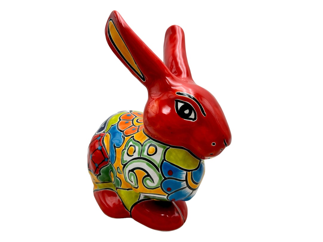Talavera Bunny Rabbit Sitting Sculpture Cute Mexican Pottery Folk Art ...