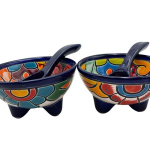 Talavera Salsa Bowl W/spoon Molcajete 2 Mexican Pottery Folk 