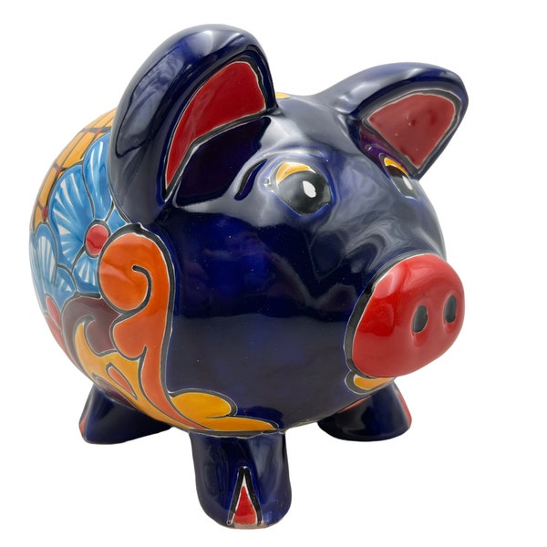 Talavera Piggy Bank Money Bank Cute Folk Art Mexican Pottery Handmade Hand Painted Home Decor 9.5"