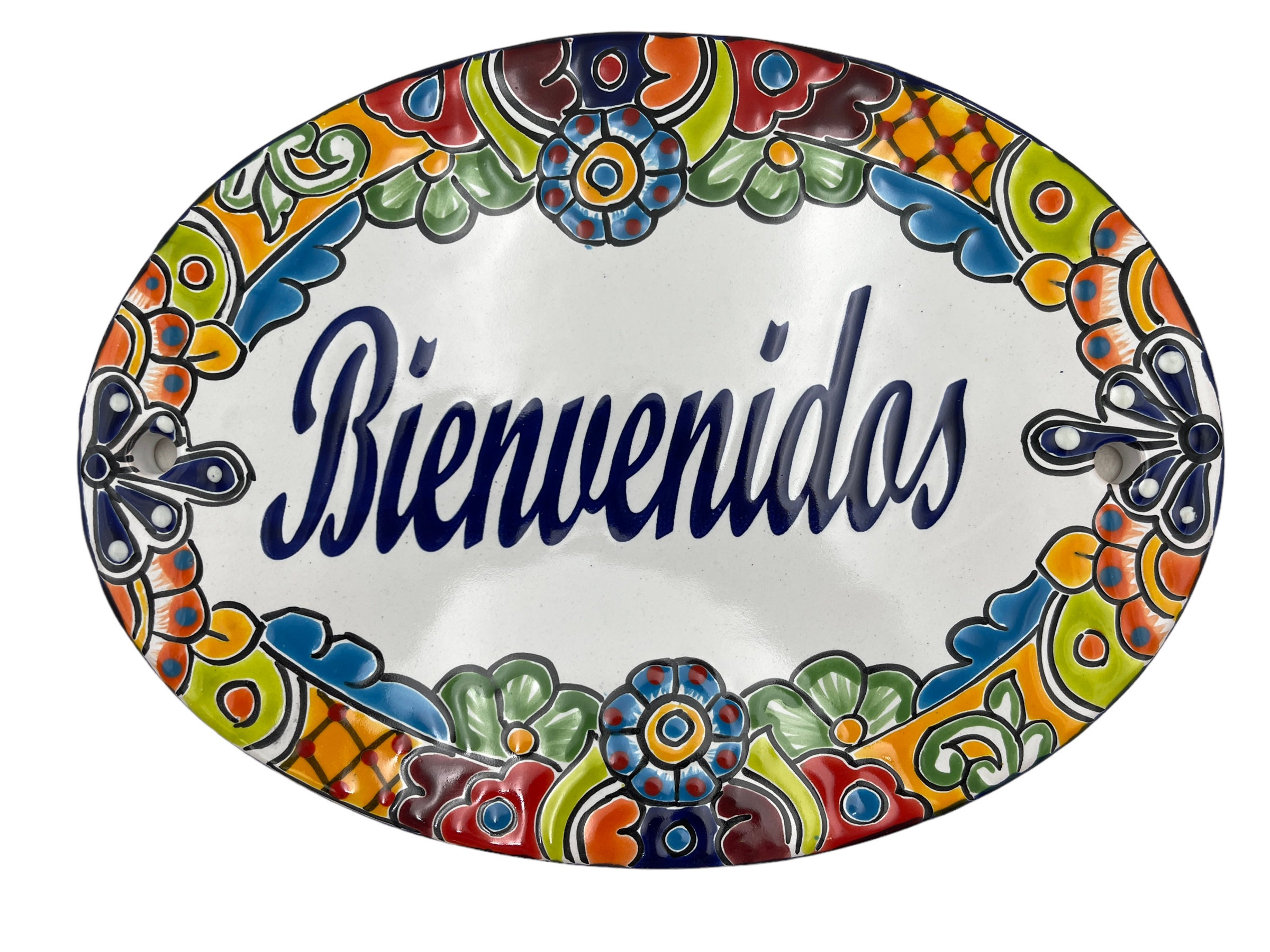 Talavera Welcome Bienvenidos Sign - Hand Painted Wall Decor