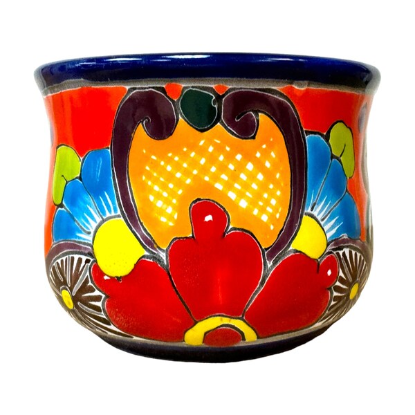 Pot de fleurs seau Talavera mignon poterie mexicaine art folklorique fait à la main peint à la main intérieur extérieur décor à la maison céramique multicolore 4,5 pouces