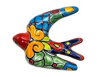 Art folklorique hirondelle de Talavera poterie mexicaine mignonne peinte à la main décoration d'intérieur intérieur extérieur art mural jardin fait main