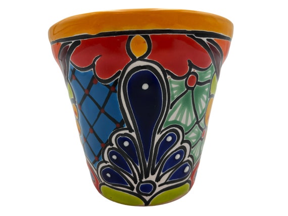 Home cm 16,5 Talavera Dekor Multicolor Mexikanische Handarbeit Keramik Folk Indoor Outdoor KegelTopf Übertopf Art Maceta Handbemalt