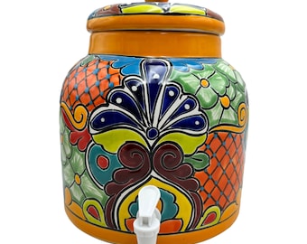 Talavera Beverage Dispenser Folk Art Cute Mexican Pottery Kitchen Decor Handmade Hand Painted Multicolor 14"