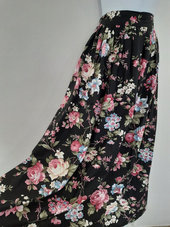 Vintage Skirt Size 10 Black Pink Blue Floral 100%… - image 4