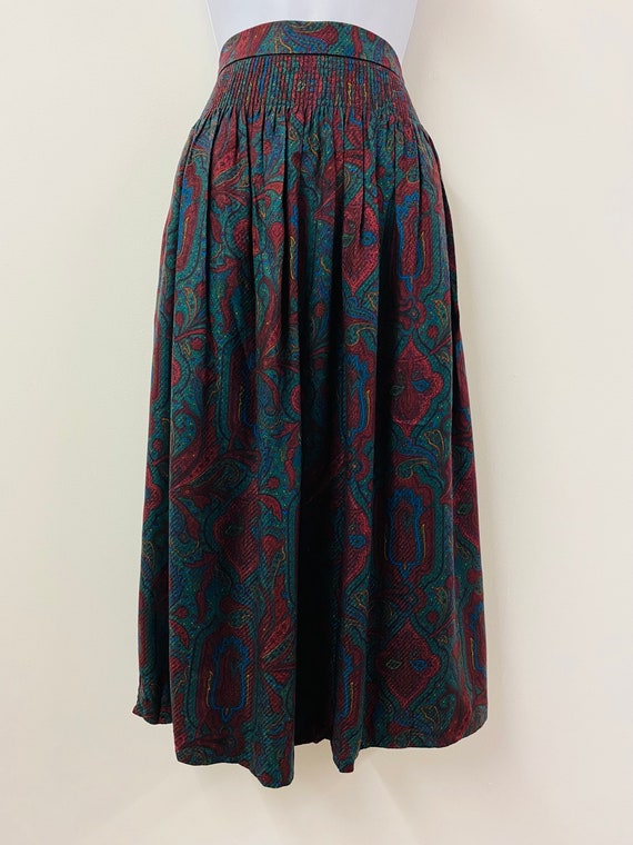 Vintage Skirt Size 12 Burgundy Red Green Floral P… - image 9