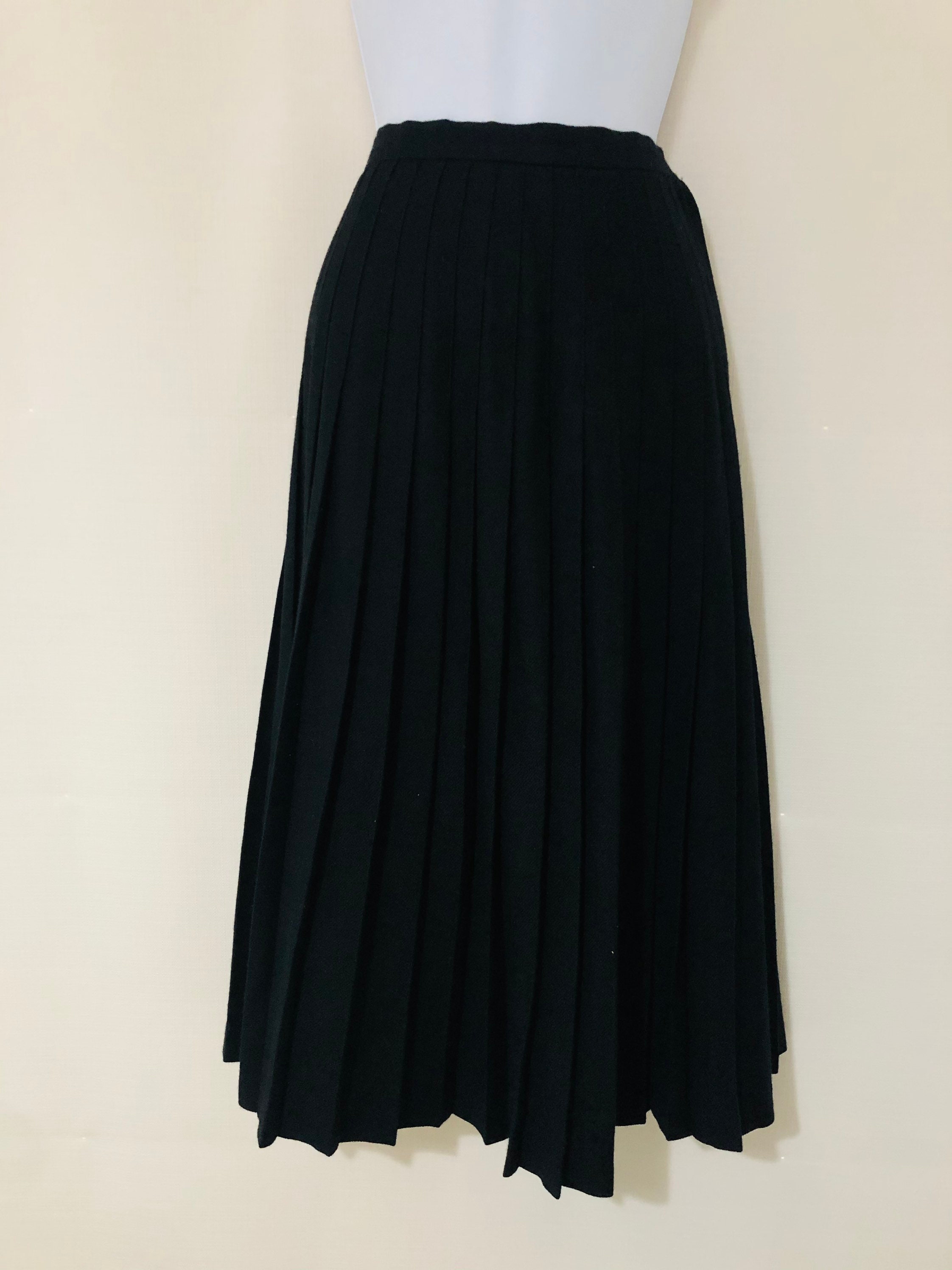 Vintage CASHMERE Skirt Size 10 Pleat Wool Black Smart Quality | Etsy