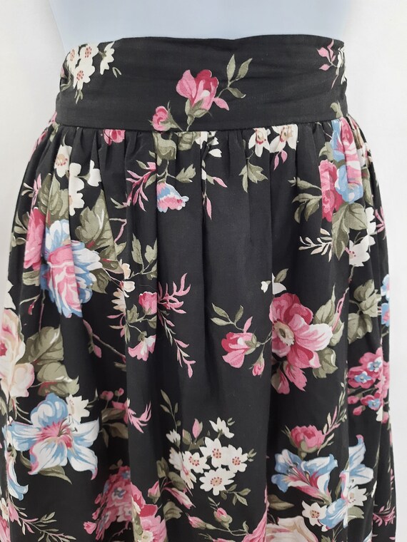 Vintage Skirt Size 10 Black Pink Blue Floral 100%… - image 5