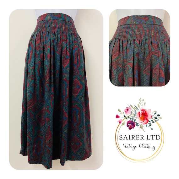 Vintage Skirt Size 12 Burgundy Red Green Floral P… - image 1
