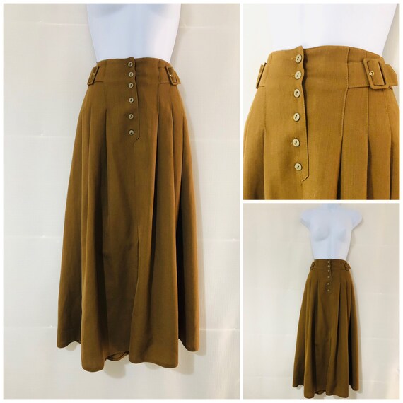 Vintage Skirt Size 12 Wool Blend Tan Plain Retro 1