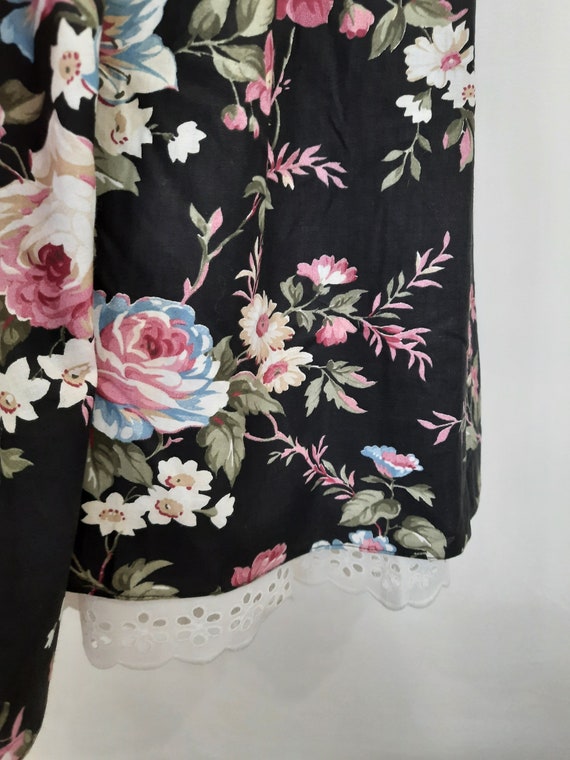 Vintage Skirt Size 10 Black Pink Blue Floral 100%… - image 6