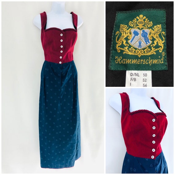 Vintage Dress Size 18 20 Blue Red Dirndl German Pr