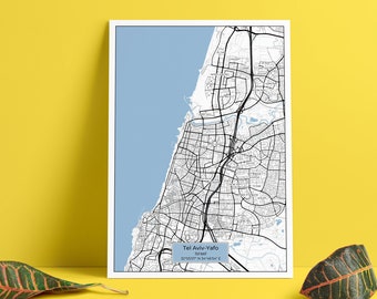 Tel Aviv-Yafo carte imprimer poster toile | Carte d’Israël imprimer l’affiche | Tel Aviv-Yafo carte imprimer poster toile | Décor mural à télécharger numérique