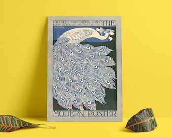 Lámina Art Nouveau de pavo real vintage - Will Bradley, Scribner's (Descarga digital)