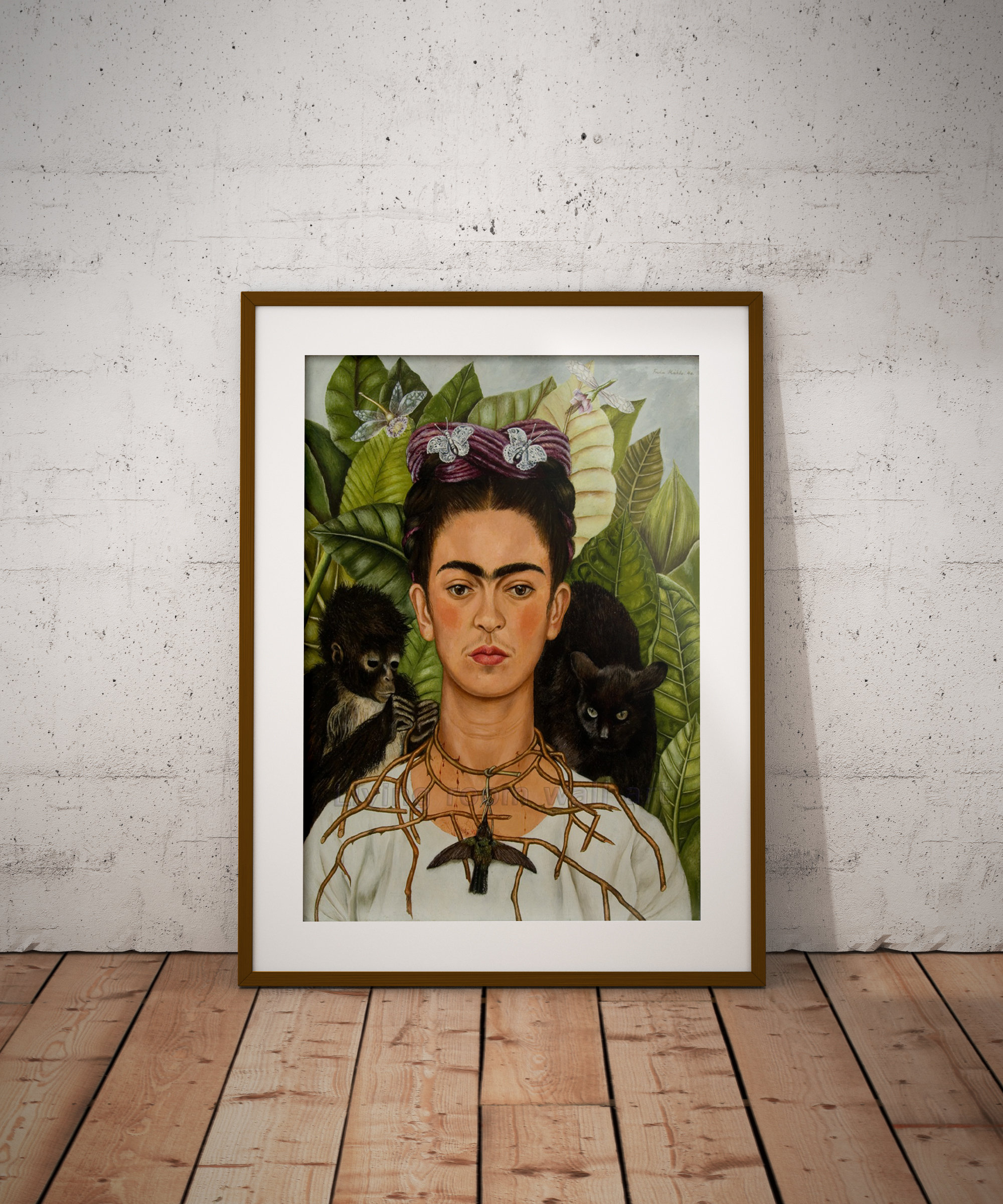 Frida Kahlo Self Portrait Art Print, Necklace of Thorns (digital