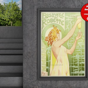 Absinthe Robette Vintage Poster Art Nouveau French print green Digital Download art deco poster, art nouveau La Belle Epoque Home Wall Decor