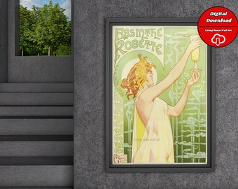 Absinthe Robette vintage Poster Art Nouveau Français imprimer vert Numérique Télécharger l’affiche art déco, art nouveau La Belle Epoque Home Wall Decor