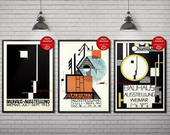 Bauhaus-tentoonstellingsposterset, geometrische muurkunst (digitale download)