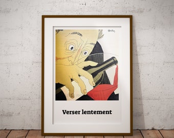 Vintage Franse wijnkunstdruk, poster Monseigneur Le Vin (digitale download)