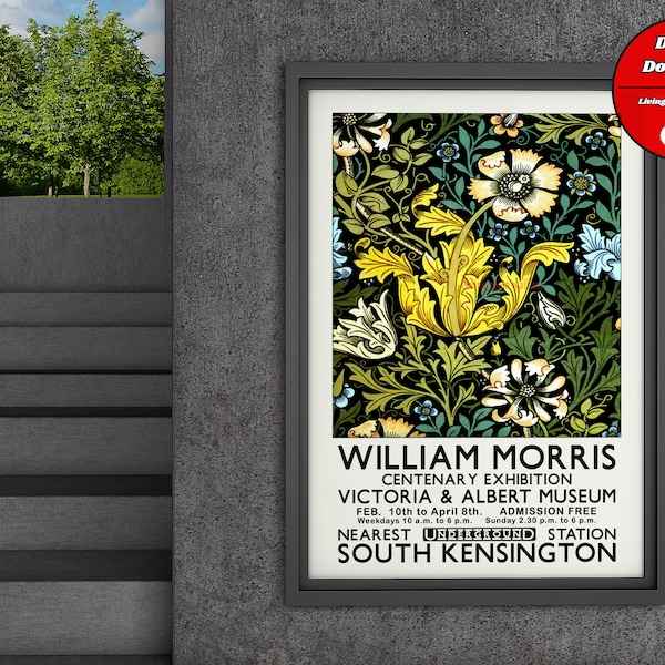 William Morris Exhibition Poster The Victoria and Albert Museum HIGH QUALITY PRINT London Underground 1934 Home Décor Wall Art