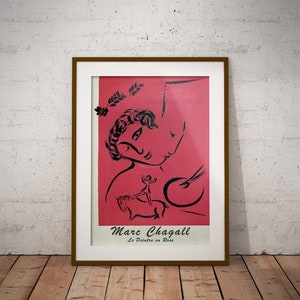 Marc Chagall Le Peintre en Rose ,Art Exhibition Digital Download Poster,Vintage Gallery Print,Marc Chagall Poster,Lithograph Drawing in rose