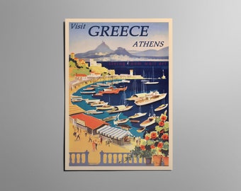 Vintage Athen Griechenland Reise Poster, Segelboote, Hafen (Digitaler Download)