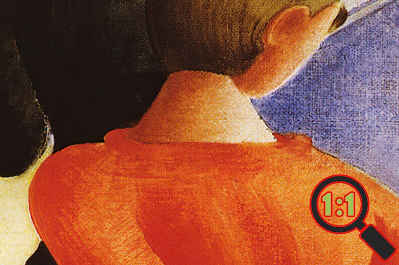 May include: A close-up of a woman's back, wearing a red shirt. Her hair is dark and her neck is visible. The background is a blue and black abstract pattern.