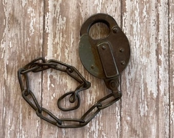 Antique Railroad Lock With Chain - Antique Railroad Lock, NO Key - Railroad Memorabilia