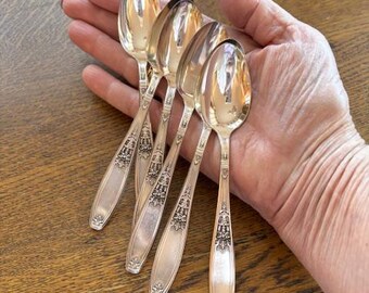 Juego de cucharillas de té vintage Roger’s Bros bañadas en plata - (6) Cucharillas de té vintage a juego - Utensilios Rogers bañados en plata de mediados de siglo