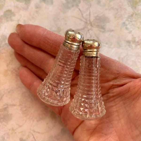 Vintage Cut Glass and Sterling Salt & Pepper Shakers - Petite Salt and Pepper Shakers - Vintage Dining