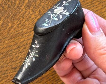 Antique Victorian Snuff Box - Victorian Mother of Pearl Inlay Box - Antique Shoe Snuff Box
