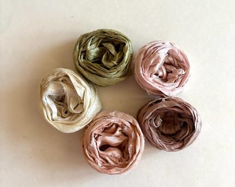 Muestrario de 5 colores de cinta de seda de sari reciclada - Colores claros, 2 yardas de cada color, 10 yardas en total, cinta para scrapbooking