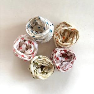 5 Color Dotted Sari Silk Sampler - Recycled Ribbon - 2 Yds Each, 10 Yds Total, Journaling Ribbon