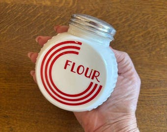 Vintage Anchor Hawking Flour Shaker - White Milk Glass Flour Shaker - Vintage Retro Kitchen