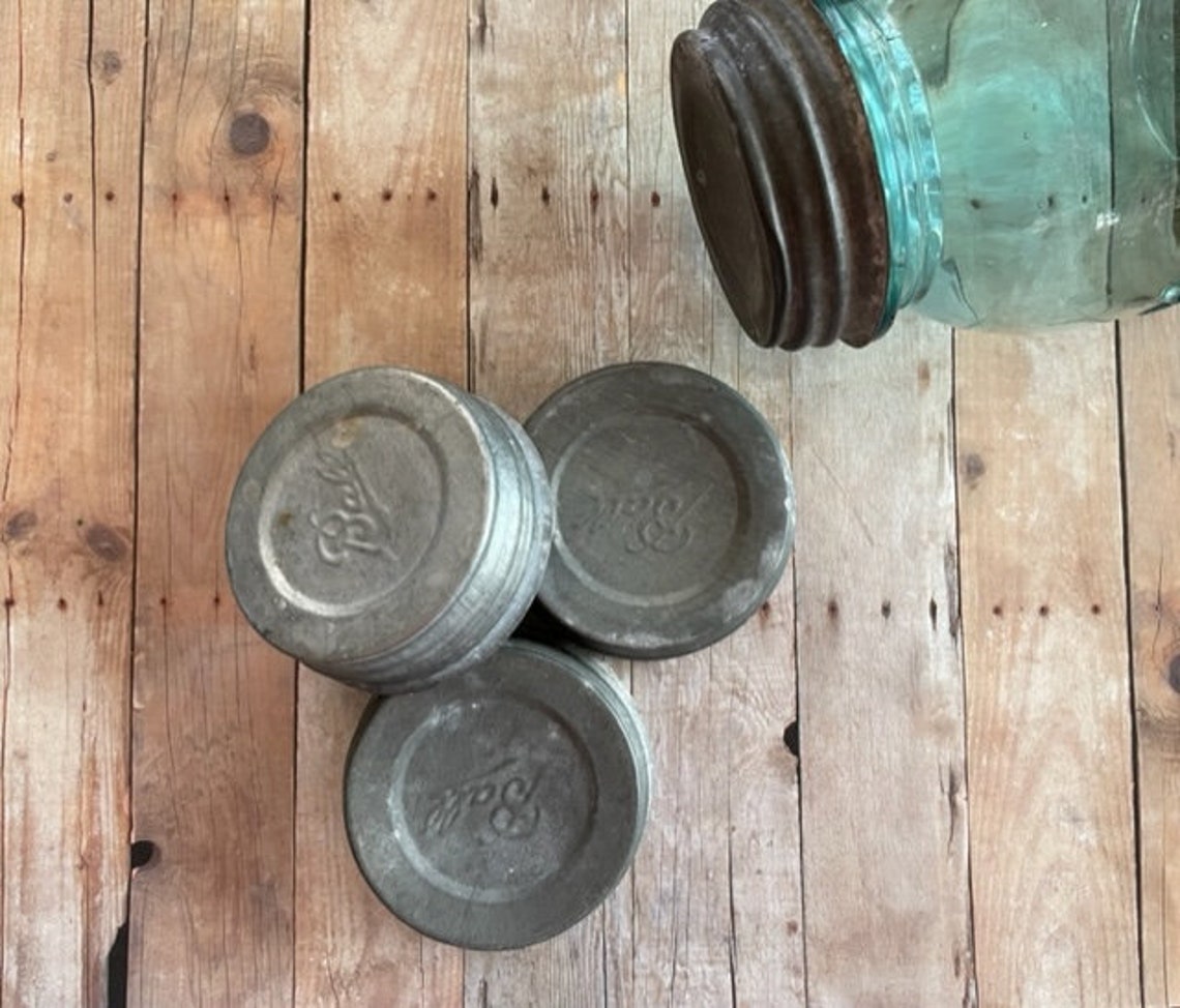Vintage Zinc Mason Jar Lids 3 Vintage Zinc Ball Jar Lids Etsy