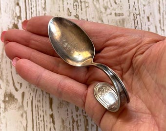 Vintage 1950's Curved Handle Baby Spoon - Vintage Silver-Plate Baby Spoon - Baby Shower Gift