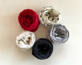 5 Color Sari Silk Sampler - Recycled Sari Silk Ribbon -  2 Yds Each, 10 Yds Total, Journaling Ribbon