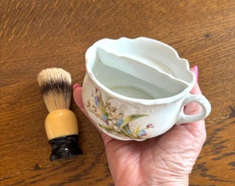 Taza y brocha de afeitar de porcelana antigua - Taza de afeitar de porcelana - Taza de afeitar antigua