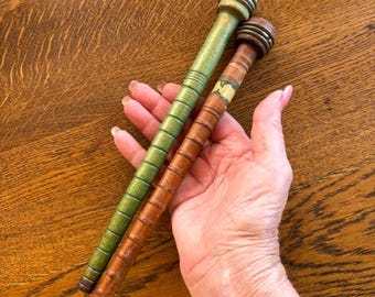 Antique Textile Spools - Vintage Industrial Bobbin Lot - (2) Salvaged Industrial Bobbins