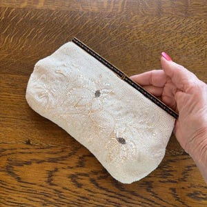 Cream Beaded Clutch Handbag - Vintage Off-White Beaded Handbag - Vintage Ladies Accessories