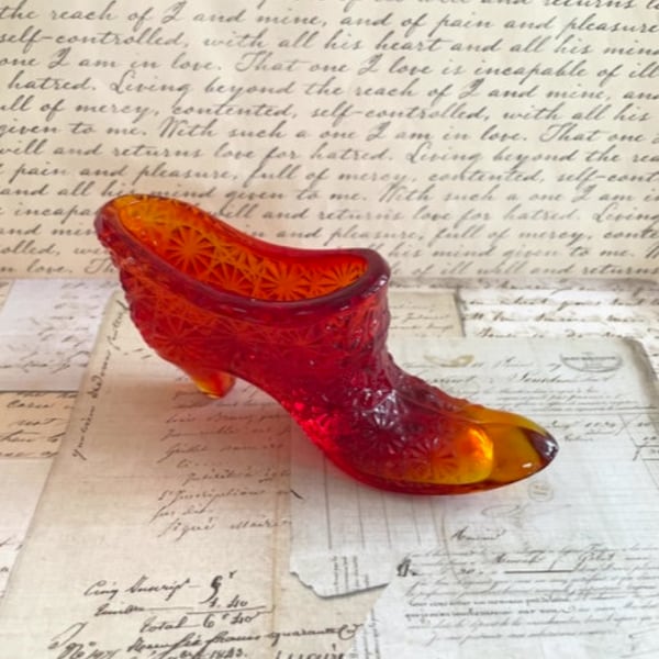 Fenton Red Glass Slipper - Red Art Glass Shoe - Collectable Glass