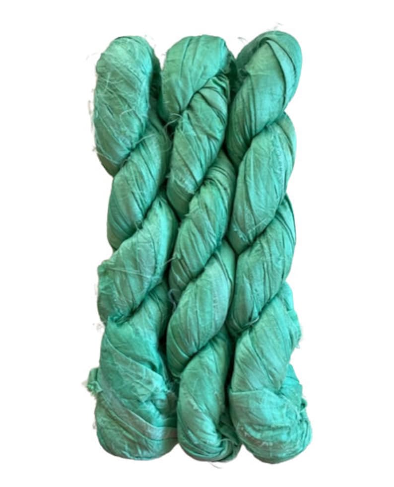 Teal & Green Sari Silk Ribbon - Recycled Silk Sari Ribbon - 5 Colors, 2 Yds Each, 10 Yards Total image 7