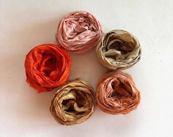 Muestrario de seda sari de 5 colores - Cinta sari reciclada - 5 colores cálidos, 2 yardas cada uno, 10 yardas en total, cinta para scrapbooking