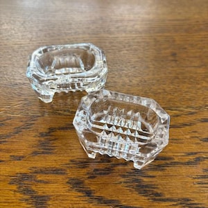 Vintage Footed Crystal Salt Cellars - (2) Cut Glass Footed Salt Cellars - Cut Glass Salt Dips
