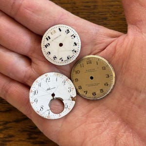 Vintage Watch Faces - (3) Vintage Watch Parts - Mixed Media Supplies - Steampunk Art