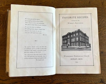 Antique Cookbook - 1923 "Favorite Recipes of Westminster Presbyterian Church - Cookbook Collector