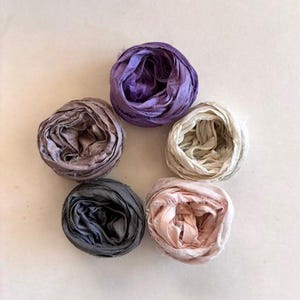 5 Color Sari Silk Sampler - Recycled Sari Ribbon - 5 Hazy Colors, 2 Yds Each, 10 Yds Total, Journaling Ribbon